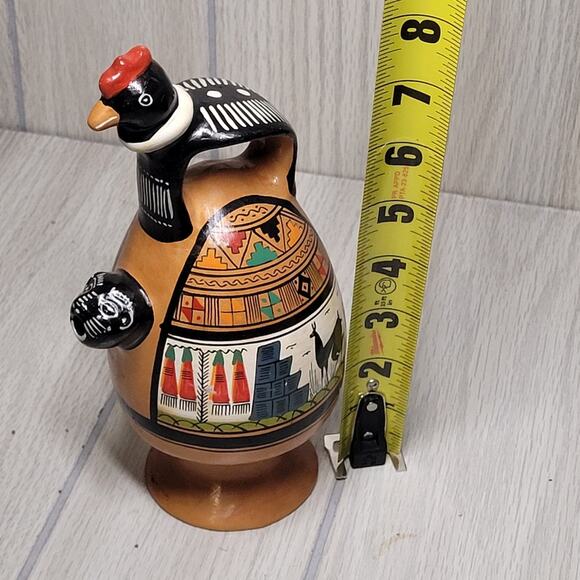 Vintage Cusco Peru Art Pottery Chicha Jaguar Rooster Jug Pitchers Hand Painted - Picture 10 of 10